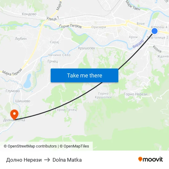 Долно Нерези to Dolna Matka map