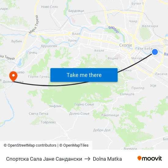 Спортска Сала Јане Сандански to Dolna Matka map