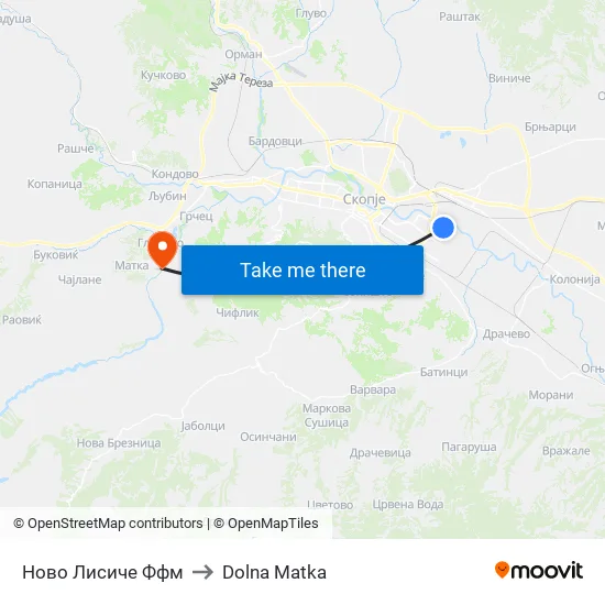 Ново Лисиче Ффм to Dolna Matka map