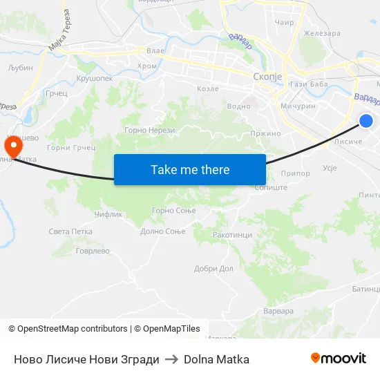 Ново Лисиче Нови Згради to Dolna Matka map