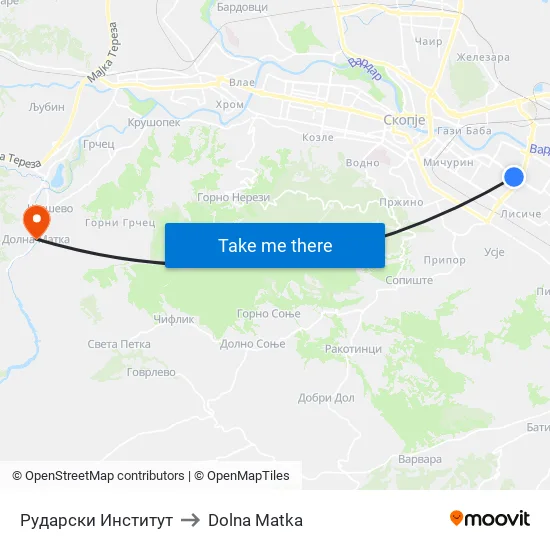 Рударски Институт to Dolna Matka map