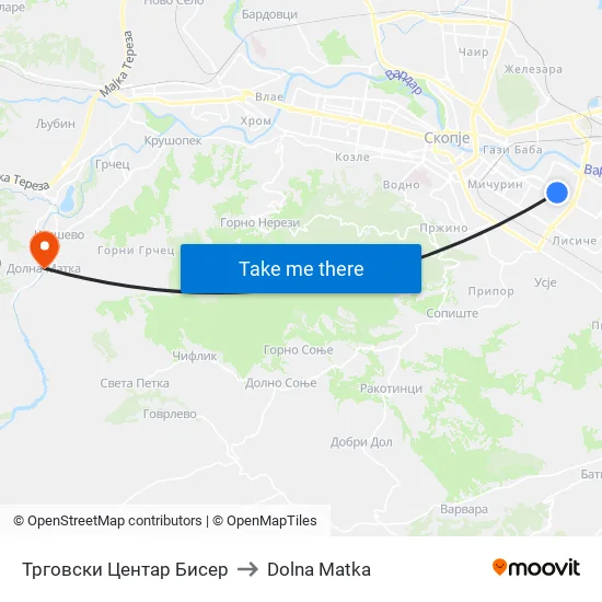 Трговски Центар Бисер to Dolna Matka map