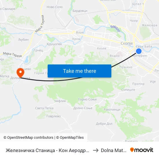 Железничка Станица - Кон Аеродром to Dolna Matka map