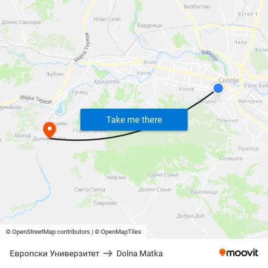 Европски Универзитет to Dolna Matka map
