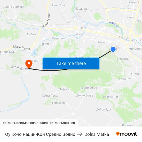 Оу Кочо Рацин-Кон Средно Водно to Dolna Matka map