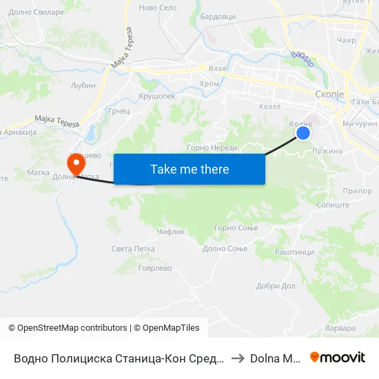 Водно Полициска Станица-Кон Средно Водно to Dolna Matka map