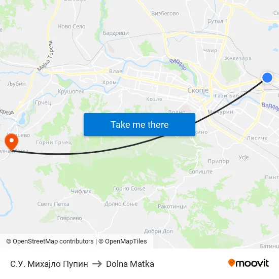 С.У. Михајло Пупин to Dolna Matka map