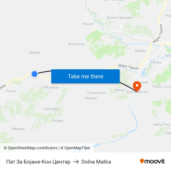Пат За Бојане-Кон Центар to Dolna Matka map