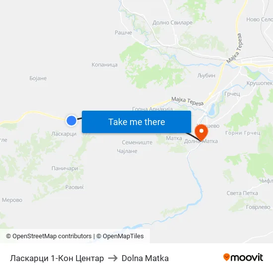 Ласкарци 1-Кон Центар to Dolna Matka map