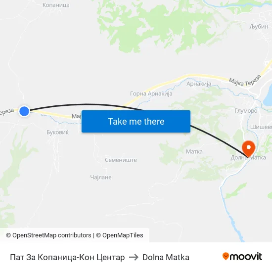 Пат За Копаница-Кон Центар to Dolna Matka map