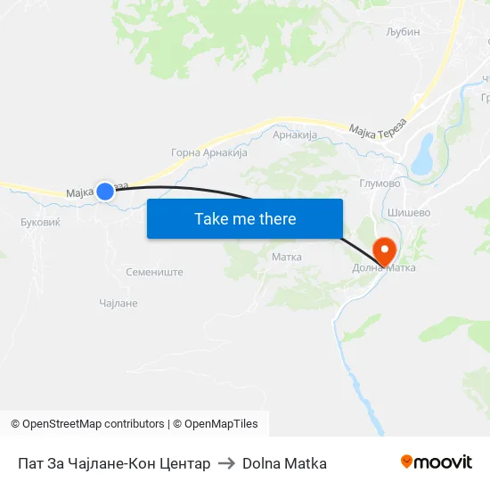 Пат За Чајлане-Кон Центар to Dolna Matka map