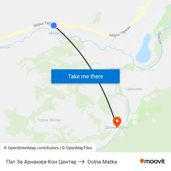 Road to Arnakija - To Center to Dolna Matka map