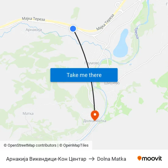 Арнакија Викендици-Кон Центар to Dolna Matka map