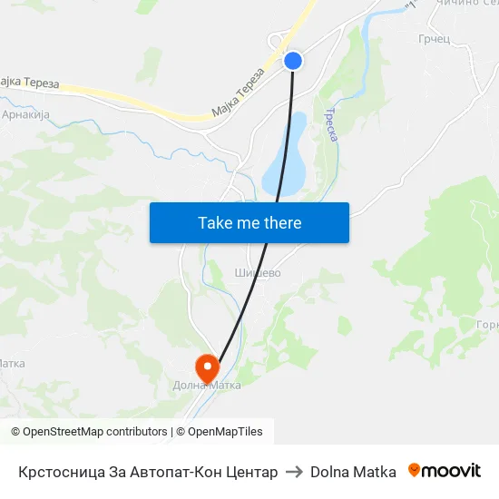 Крстосница За Автопат-Кон Центар to Dolna Matka map