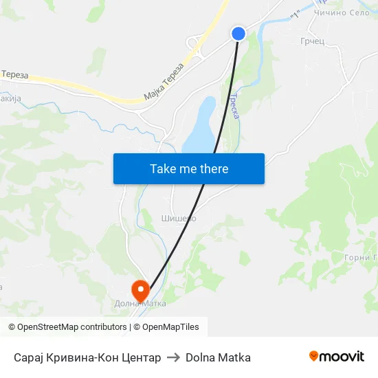 Сарај Кривина-Кон Центар to Dolna Matka map