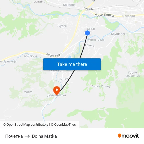 Start to Dolna Matka map