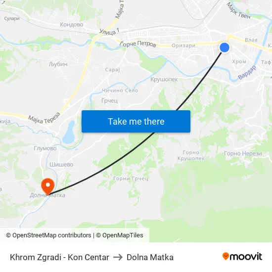 Khrom Zgradi - Kon Centar to Dolna Matka map