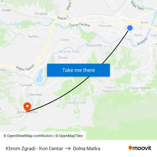 Khrom Zgradi - Kon Centar to Dolna Matka map