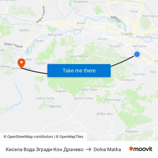 Кисела Вода Згради-Кон Драчево to Dolna Matka map