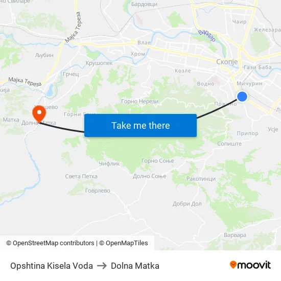 Opshtina Kisela Voda to Dolna Matka map