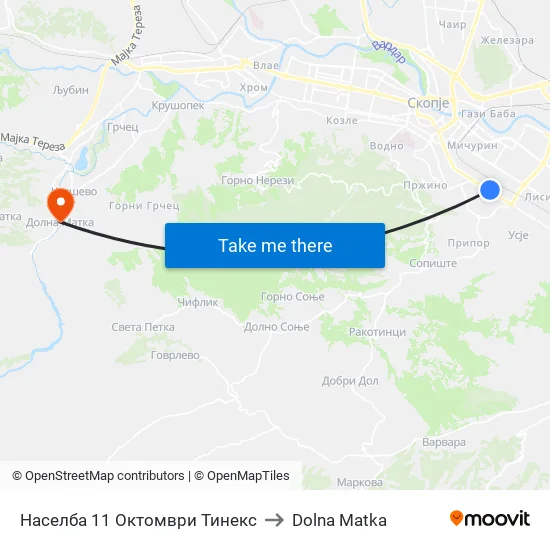 Населба 11 Октомври Тинекс to Dolna Matka map