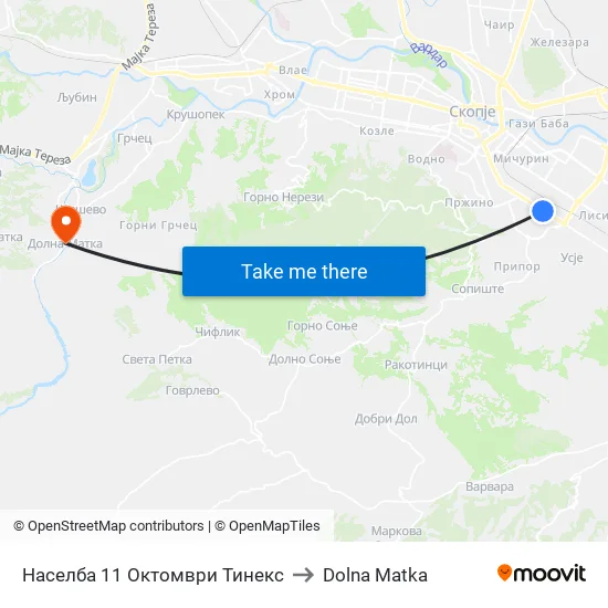 Населба 11 Октомври Тинекс to Dolna Matka map