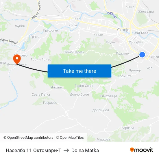 Населба 11 Октомври-Т to Dolna Matka map