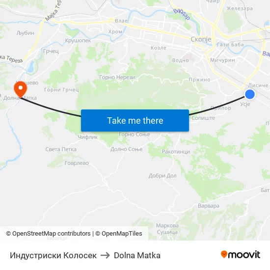 Индустриски Колосек to Dolna Matka map
