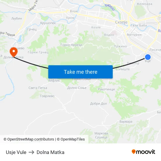 Usje Vule to Dolna Matka map