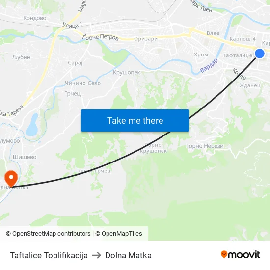 Taftalice Toplifikacija to Dolna Matka map