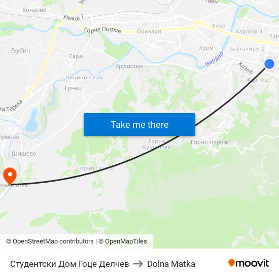 Студентски Дом Гоце Делчев to Dolna Matka map