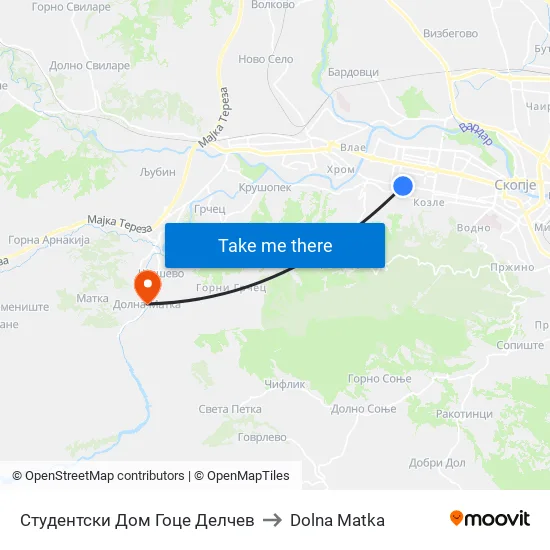 Студентски Дом Гоце Делчев to Dolna Matka map