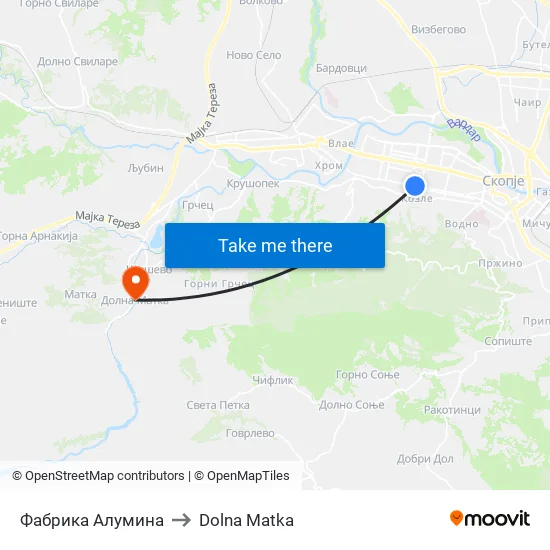 Фабрика Алумина to Dolna Matka map