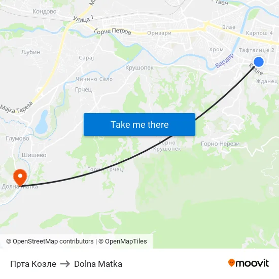 Прта Козле to Dolna Matka map