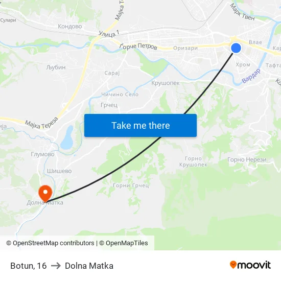 Botun, 16 to Dolna Matka map