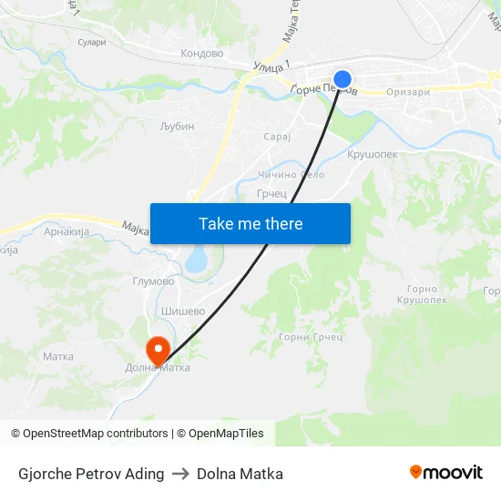 Gjorche Petrov Ading to Dolna Matka map