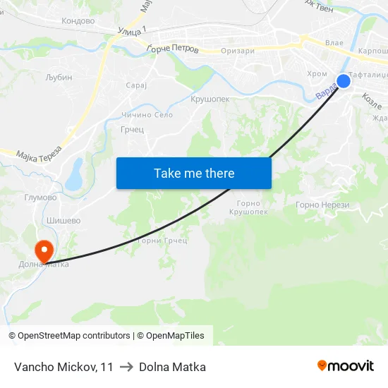 Vancho Mickov, 11 to Dolna Matka map