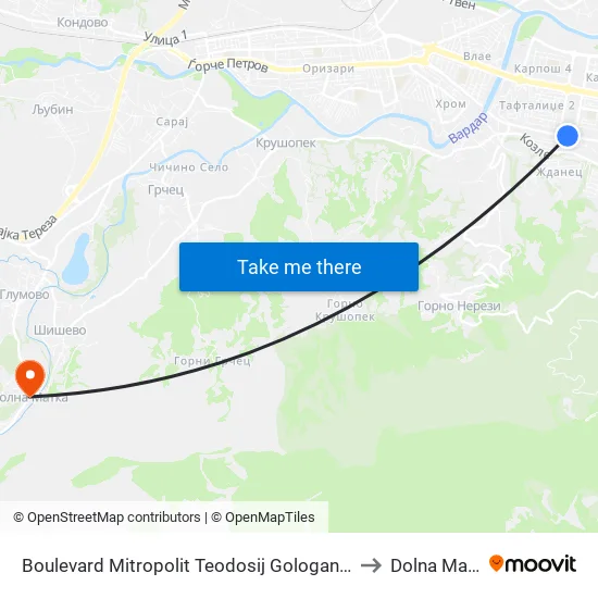 Boulevard Mitropolit Teodosij Gologanov, 149 to Dolna Matka map