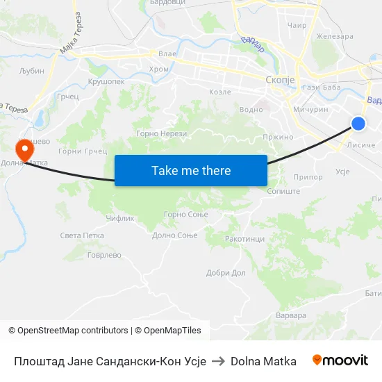 Плоштад Јане Сандански-Кон Усје to Dolna Matka map