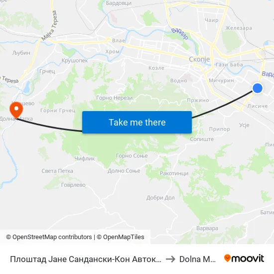 Плоштад Јане Сандански-Кон Автокоманда to Dolna Matka map