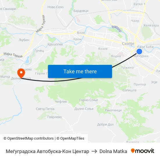 Меѓуградска Автобуска-Кон Центар to Dolna Matka map