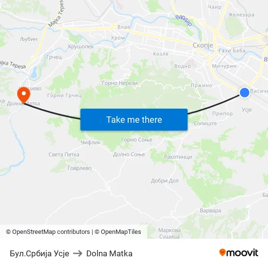 Бул.Србија Усје to Dolna Matka map