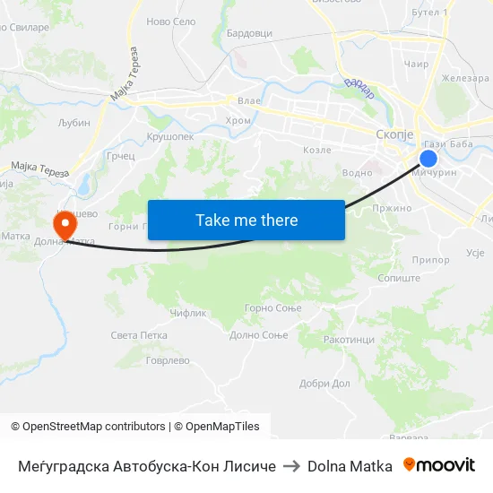 Меѓуградска Автобуска-Кон Лисиче to Dolna Matka map