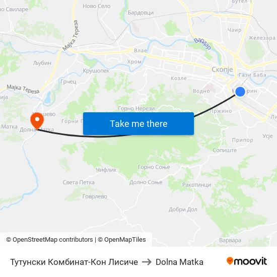 Тутунски Комбинат-Кон Лисиче to Dolna Matka map