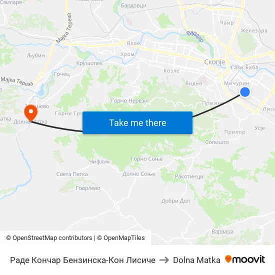 Раде Кончар Бензинска-Кон Лисиче to Dolna Matka map