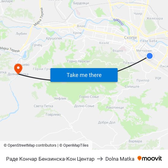 Раде Кончар Бензинска-Кон Центар to Dolna Matka map