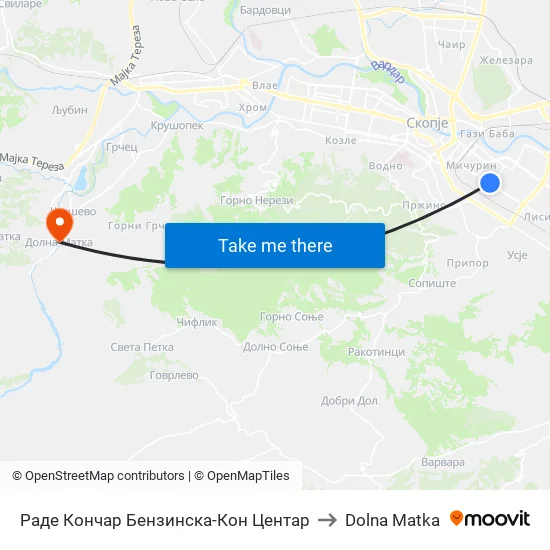 Раде Кончар Бензинска-Кон Центар to Dolna Matka map
