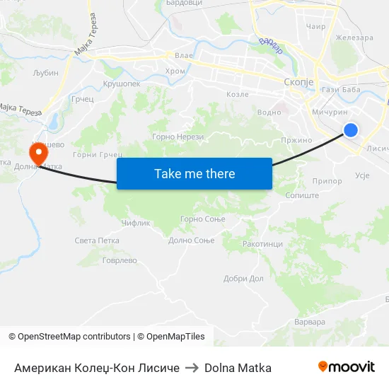 Американ Колеџ-Кон Лисиче to Dolna Matka map