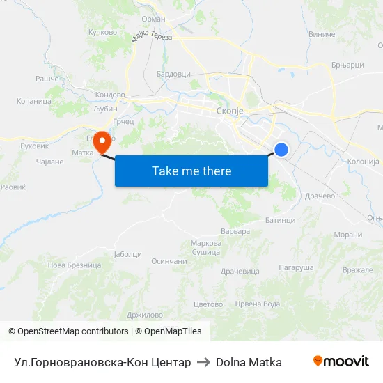 Ул.Горноврановска-Кон Центар to Dolna Matka map