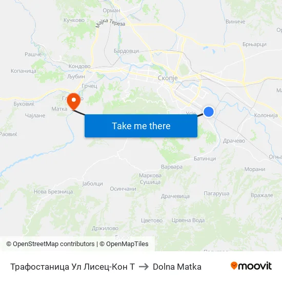 Трафостаница Ул Лисец-Кон Т to Dolna Matka map